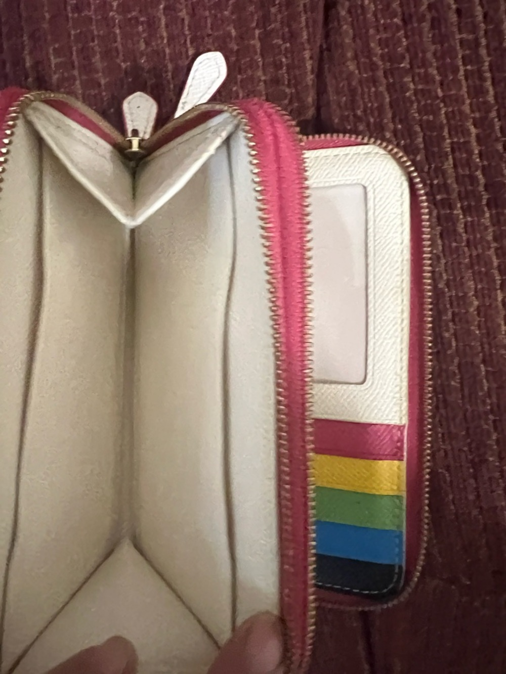 Coach Cream Leather Wristlet Clutch with Pink & Blue Trim - Picture 4 of 7